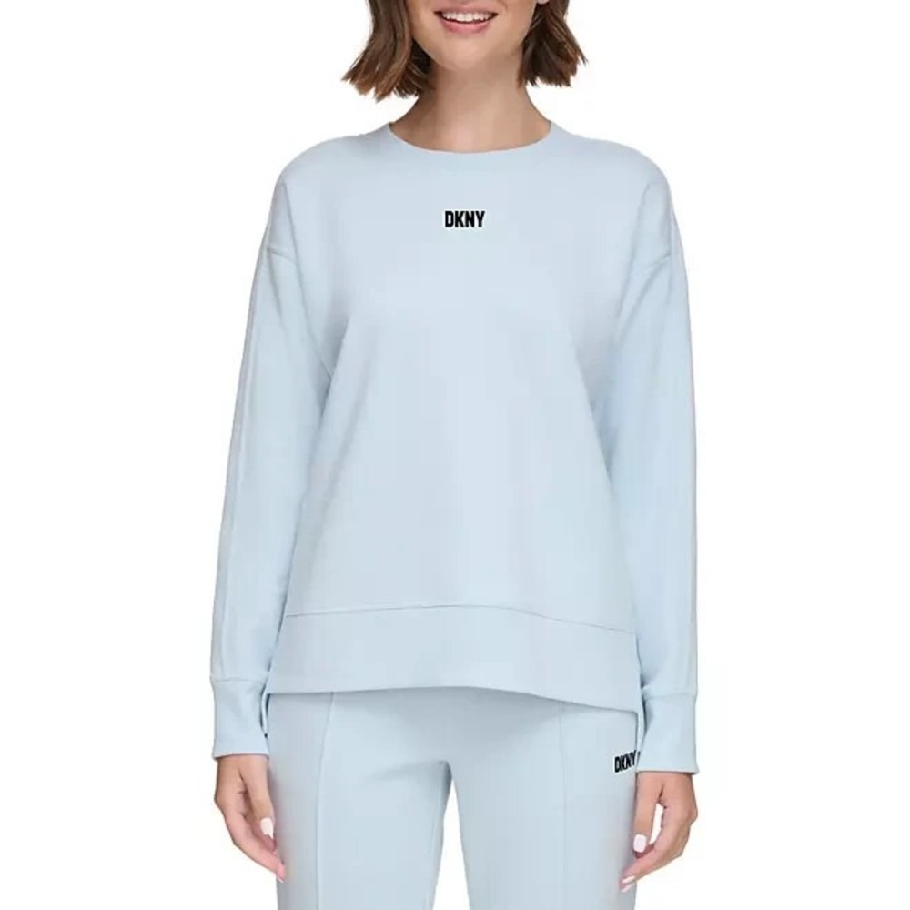 DKNY Womens Crewneck Fleece Sweatshirt XXL Skyway Blue Pullover Logo